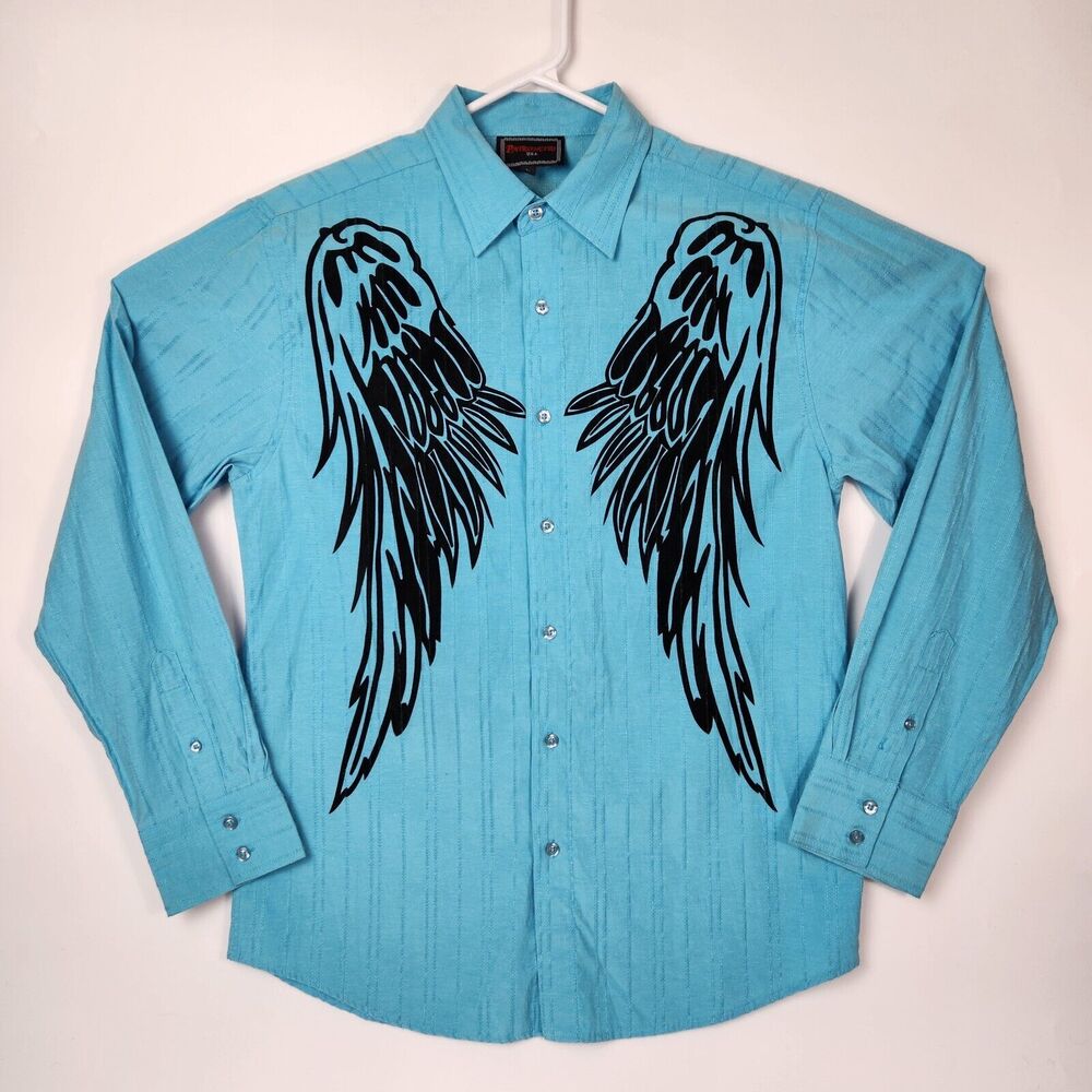 Alternative Edgy Shirt Mens L Motorcycle Rock And Roll Wings Club Wear Bikercore